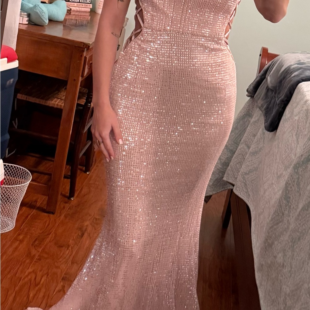 Elegant Sequin Evening Gown - Blush Pink